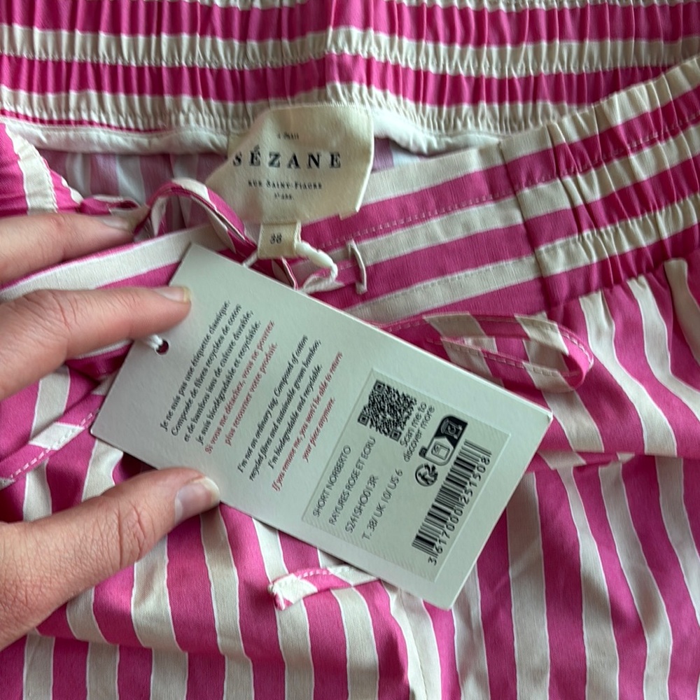 BNWT Sézane Norberto Shorts in Pink and Ecru Stripes 6/38 - Picture 6 of 6